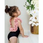 Maiô bebê  floral  Preto com rosa